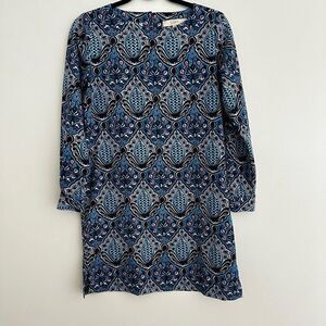 Loft Blue Medallion Print Shift Dress Long Sleeve Size XS petite